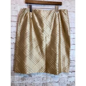 Talbots Silk‎ Skirt Womens 16 Gold A Line Textured Lined Career Work Plus Zip
